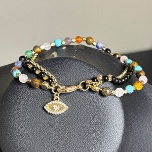LA CN Multi Strand Evil Eye Gemstone Rhinestone Dainty Bracelet